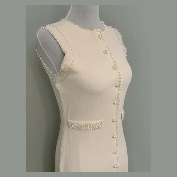 Elegant Cream Sleeveless Midi Dress - Picture 2 of 9